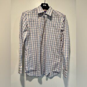 Egara White Dress Shirt with Blue & Tan Plaid